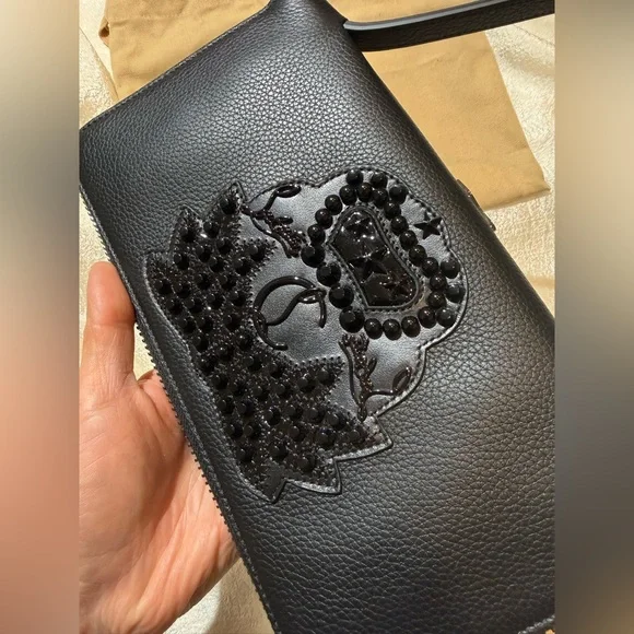 NEW Christian Louboutin Panettone Studs Logo Black Purse Zip Clutch Big Wallet - Picture 8 of 16